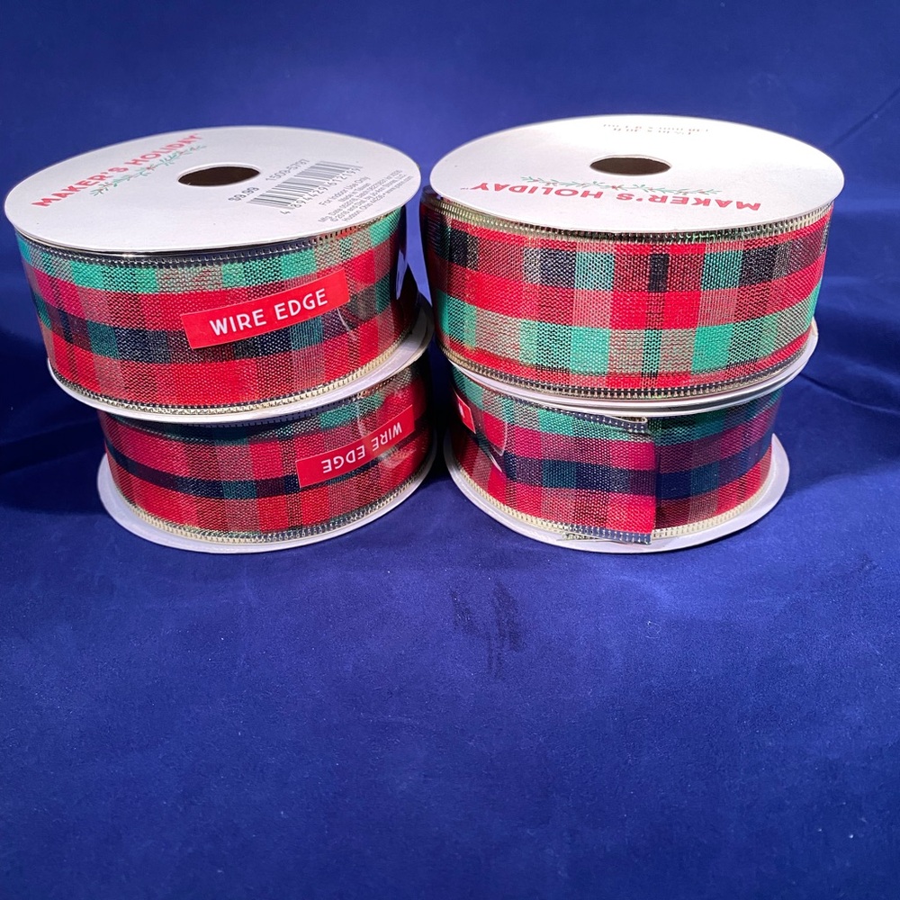 4 Maker’s Holiday  Red, Green & Gold Plaid Ribbon